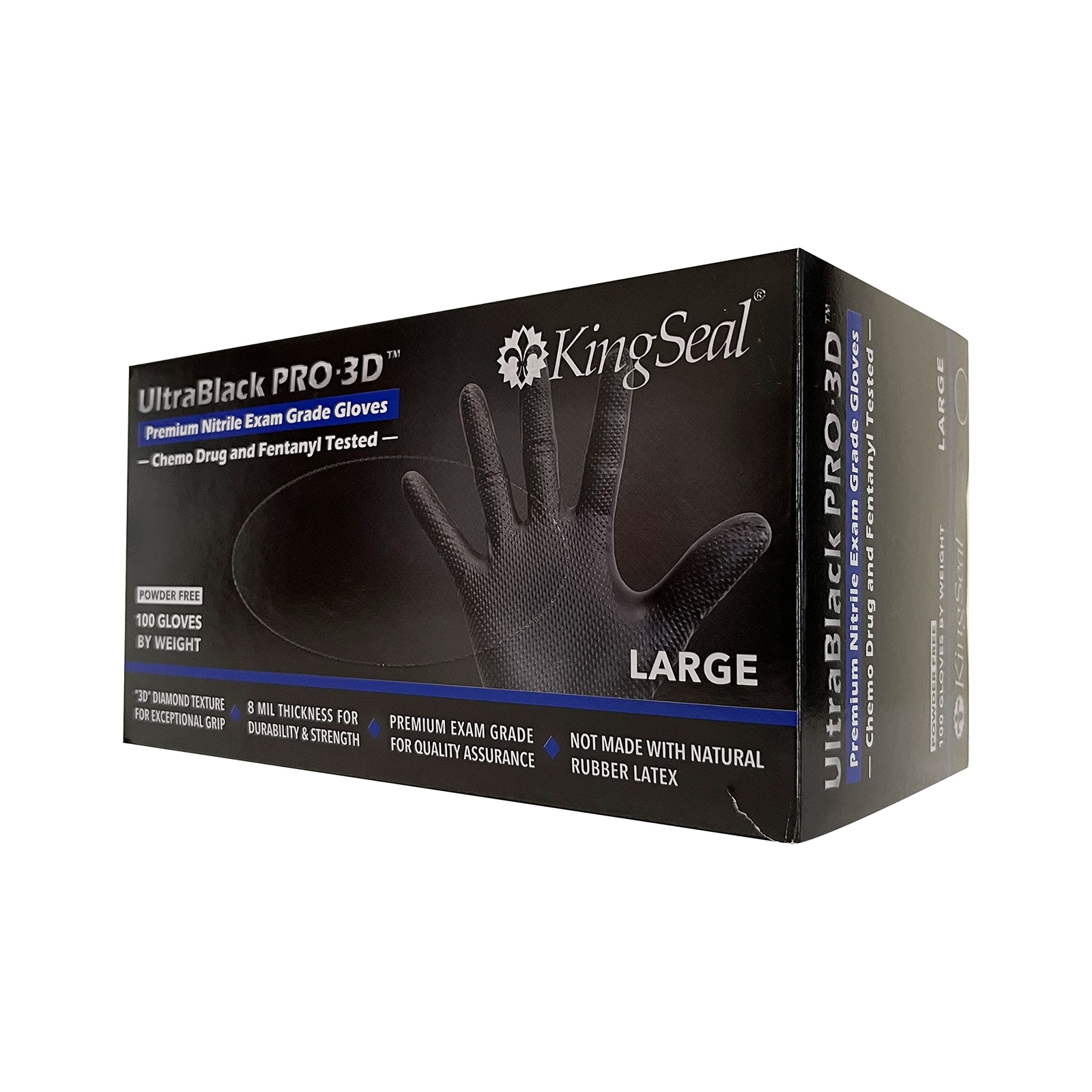 KingSeal UltraBlack PRO-3D Nitrile Exam Gloves, X-LARGE – 1 Box of 100 Gloves