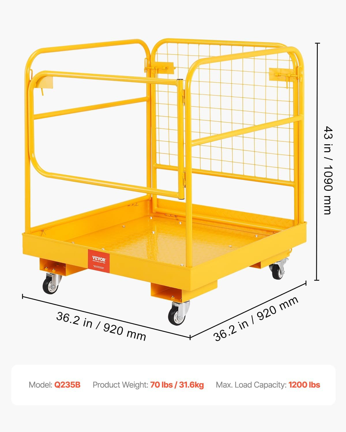Collapsible Forklift Man Basket Safety Cage 1200 Lbs Capacity with Wheels