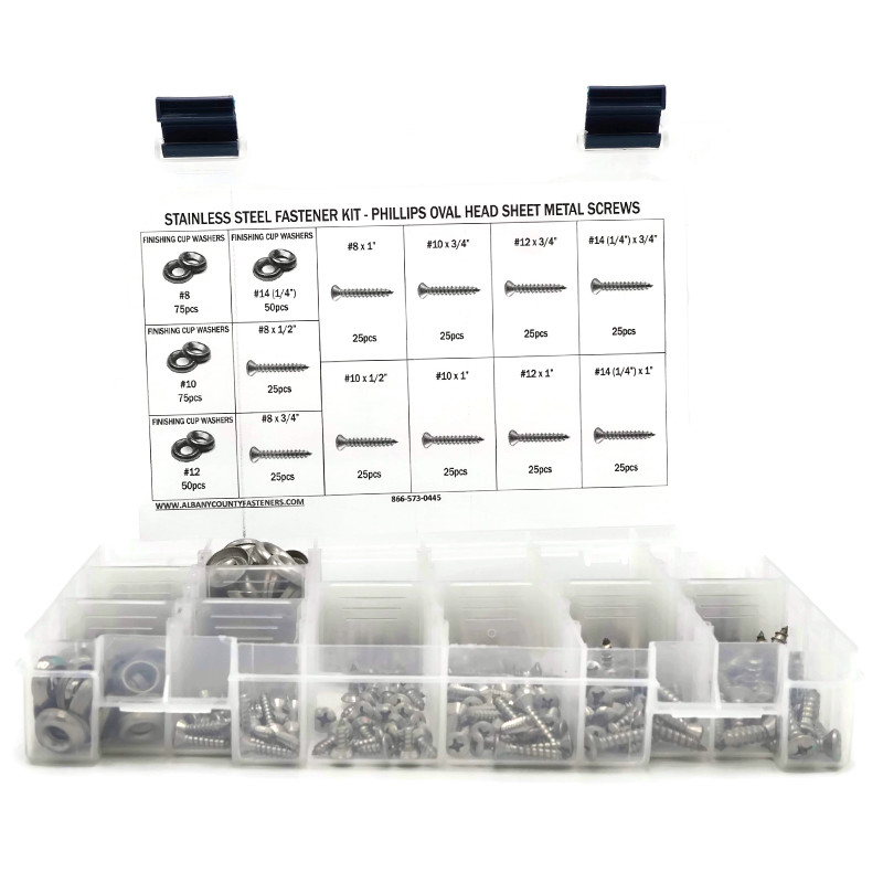 Stainless Steel Phillips Oval Head Sheet Metal Screw Kit with Cup Washers 501pcs
