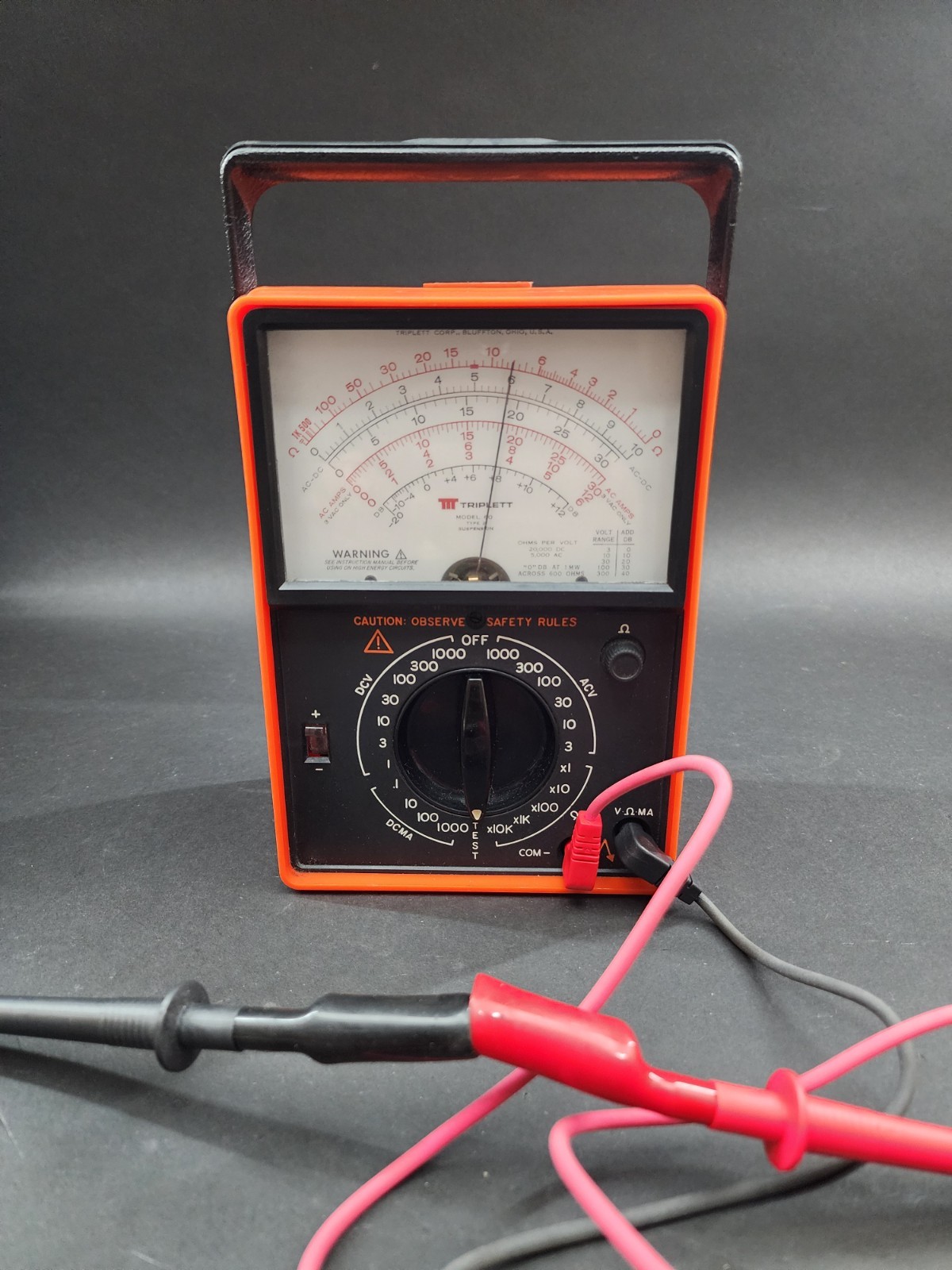 Triplett Model 60 Type 2 Handheld MultiMeter With C Clamp, Adapter Etc