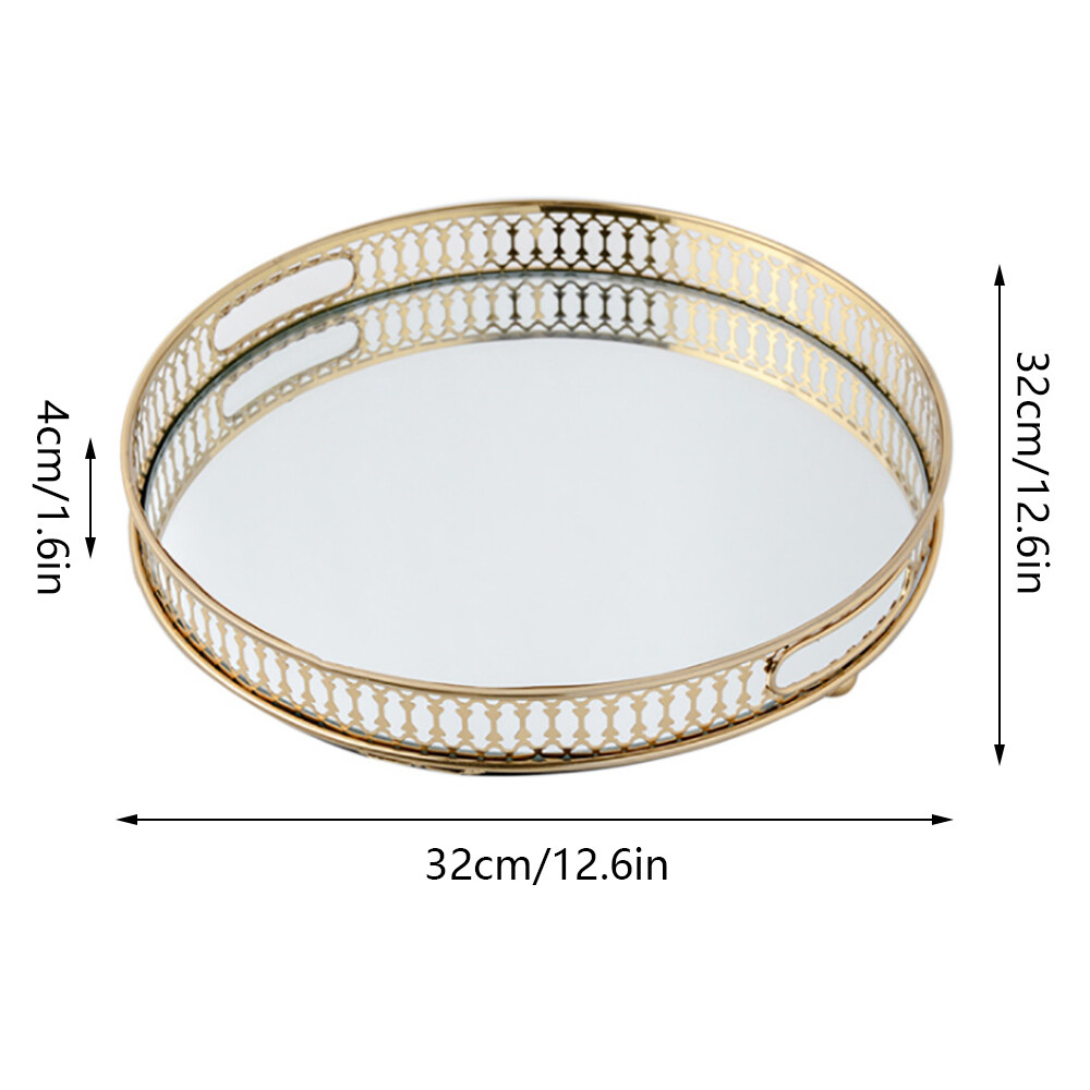 Round Tray Gold Tray Mirrored Decorative Tray For Home Office Living Room