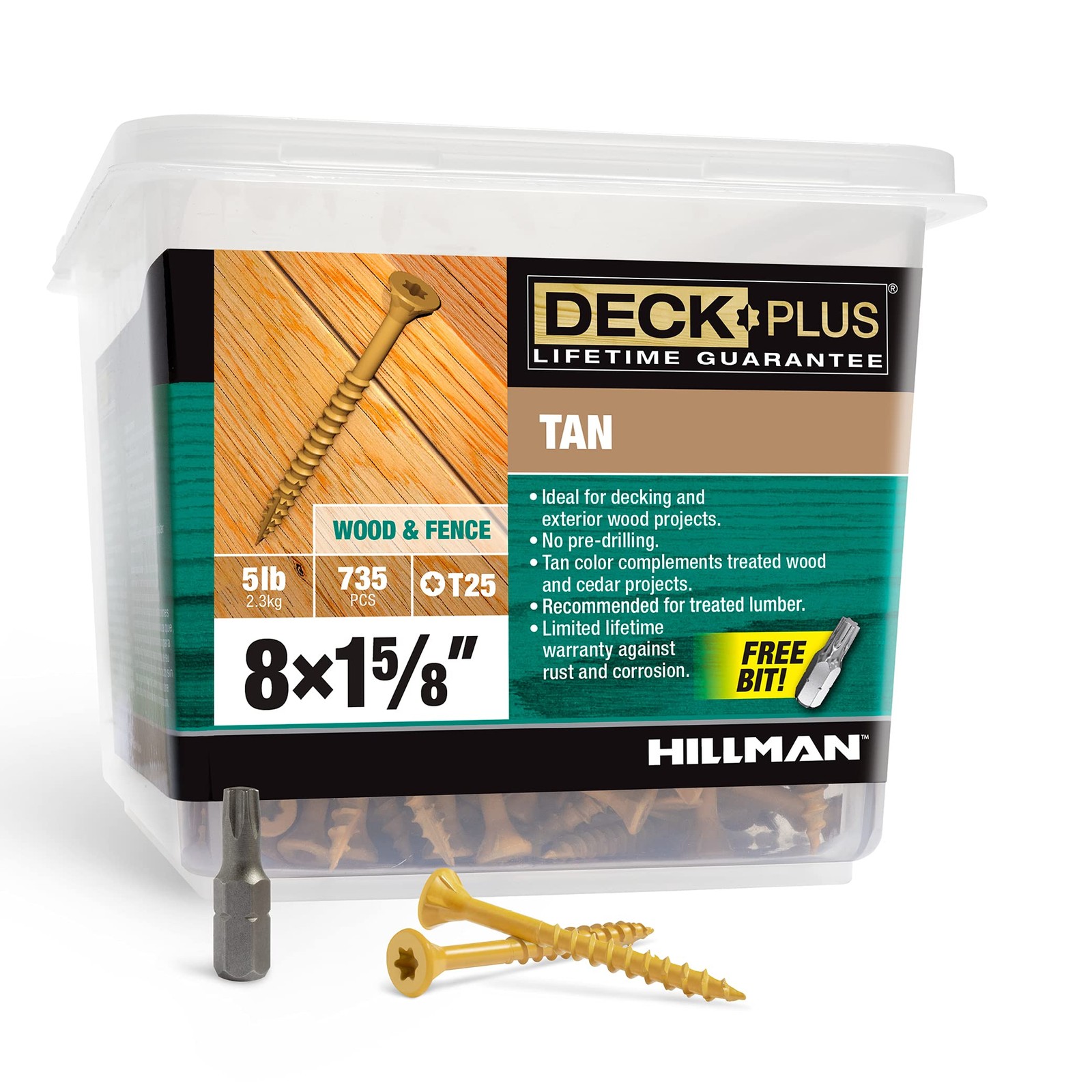 Deck Plus 48412 Wood Screws #8 x 1-5/8, Tan, 5lb Box