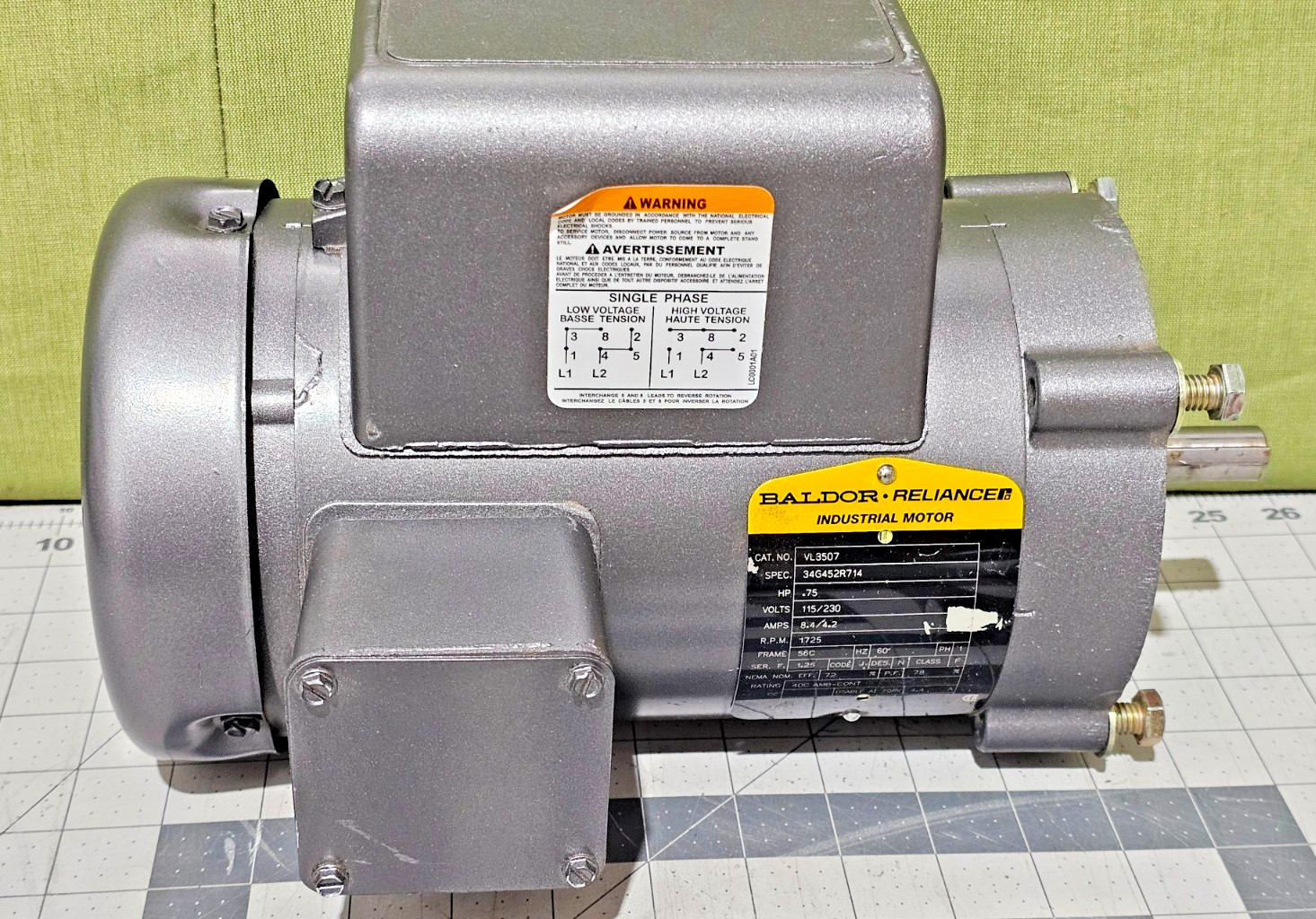 Baldor Reliance VL3507 Industrial Motor 56c 1ph 3/4hp 1725rpm 115/230v-ac