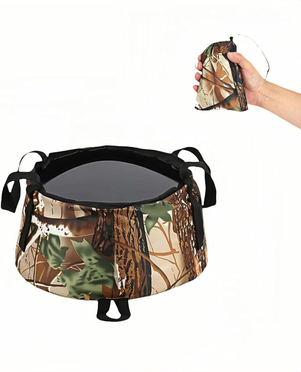 Durable Waterproof Collapsible Sink – Portable Camping Water Basin in Camouflage