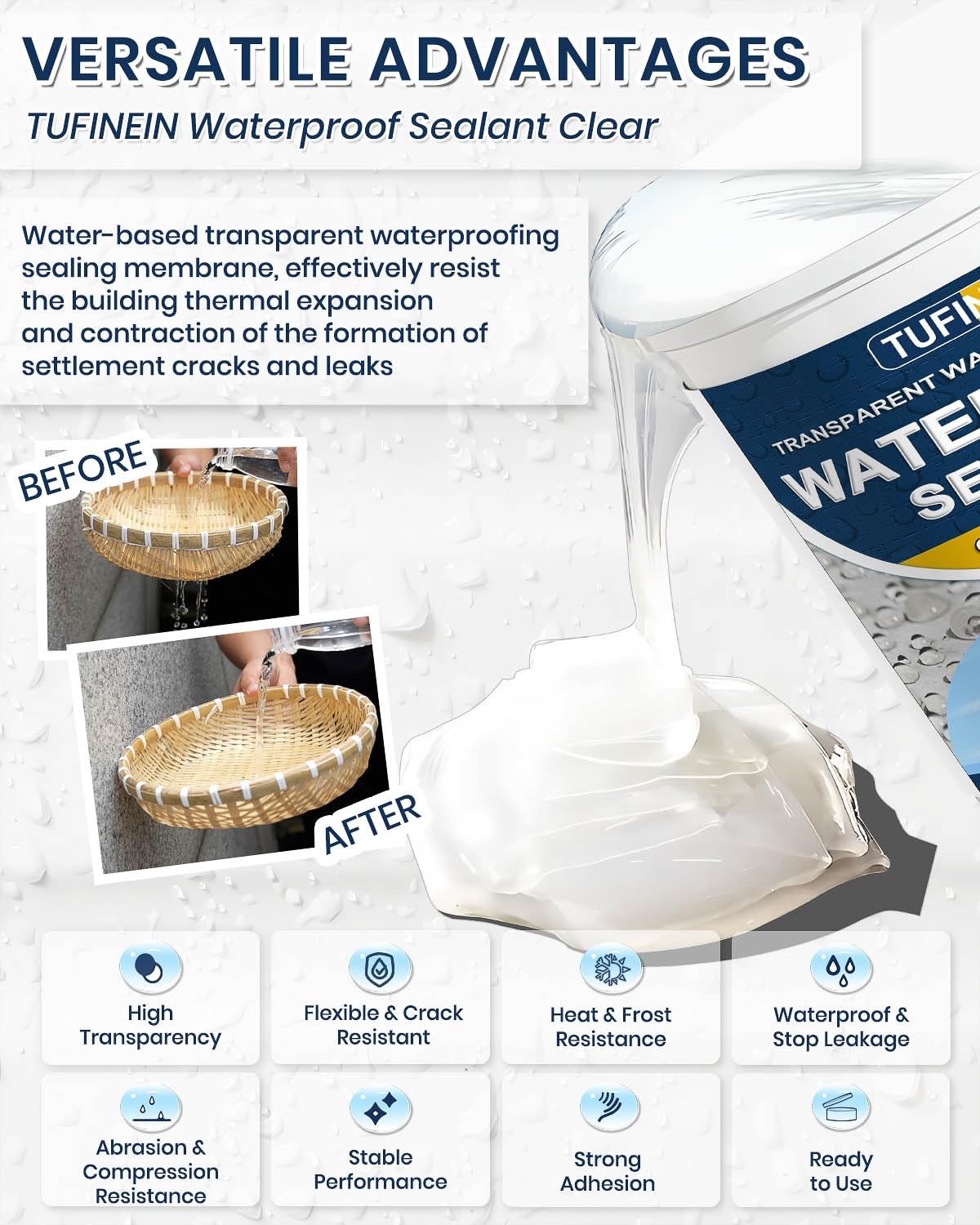 Waterproof Sealant 17.6Oz Clear, Transparent Waterproof Coating Water-Based Inv