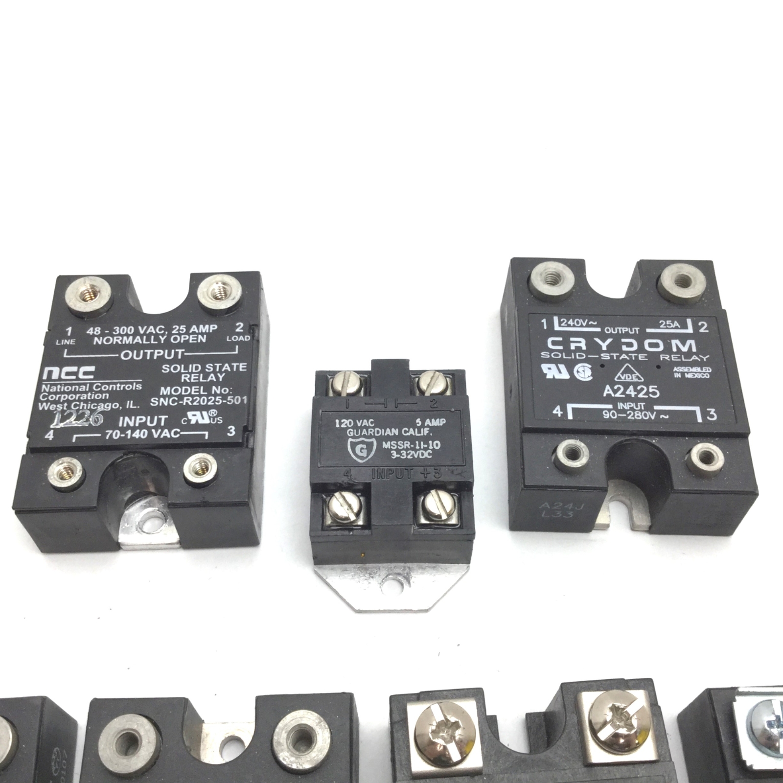 Lot of 7 Assorted Solid State Relay, 5A 12A 25A 40A 60VDC 100VDC 120VAC 240VAC