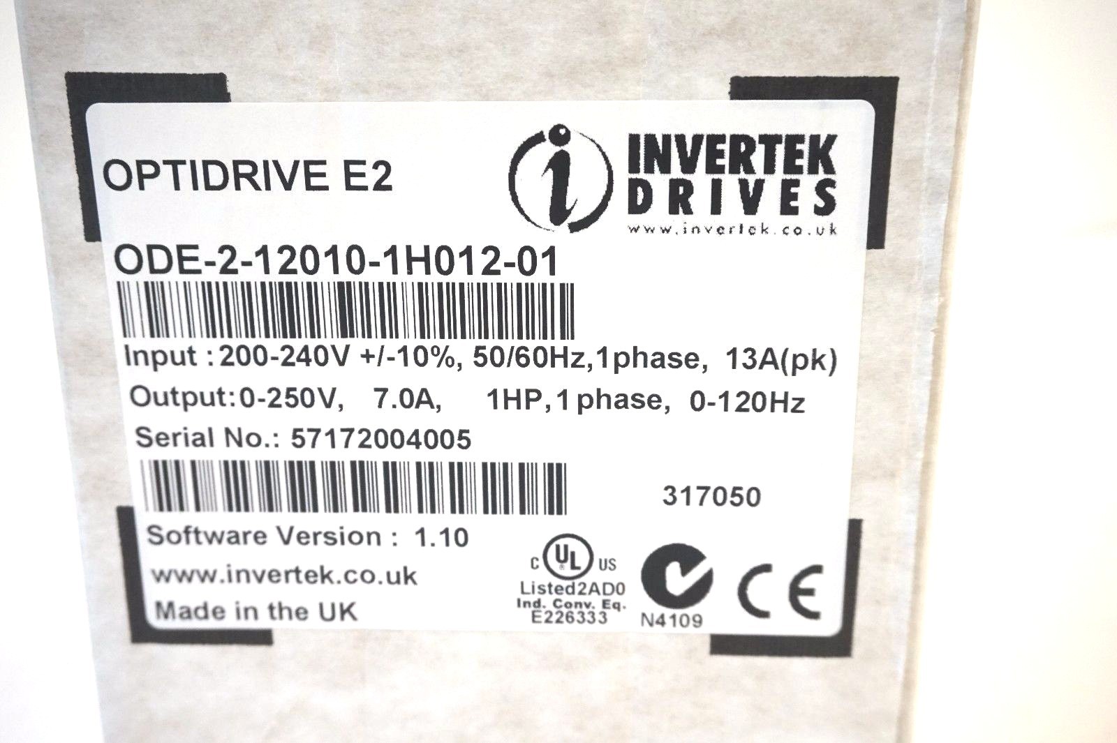 NEW INVERTEK DRIVES ODE2-12010-1H012-01 OPTIDRIVE E2 ODE2120101H01201