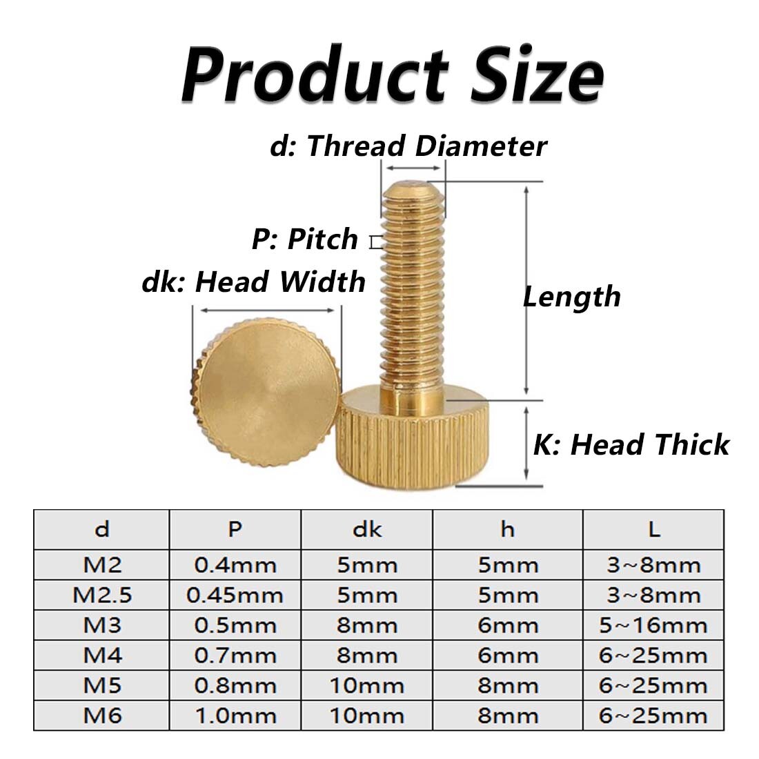 Brass Knurled Thumb Screw M2 M2.5 M3 M4 M5 M6 Small Thumb Screw Bolt 3mm to 25mm