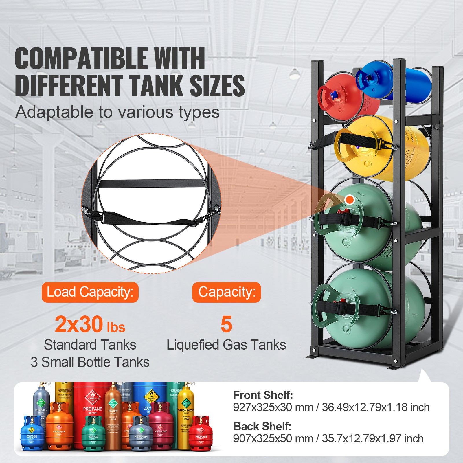 VEVOR Refrigerant Tank Rack 2 x 30lbs and 3 Small Tanks Cylinder Tank Rack
