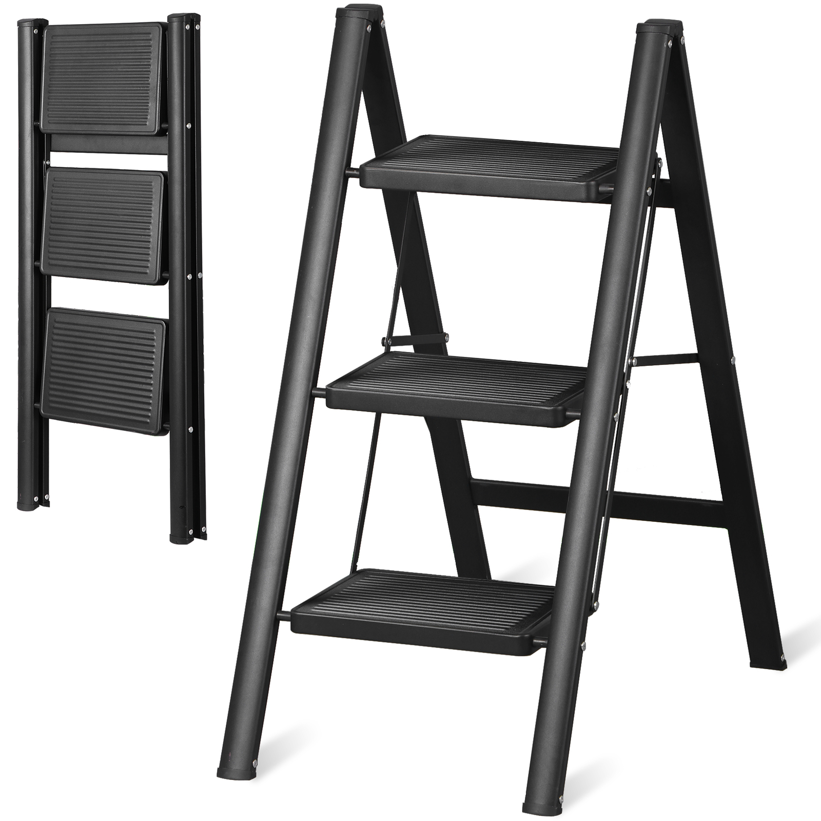 Step Ladder 3 Step Folding Step Stool 330 Lbs for Home Tall Kitchen/Closet Black