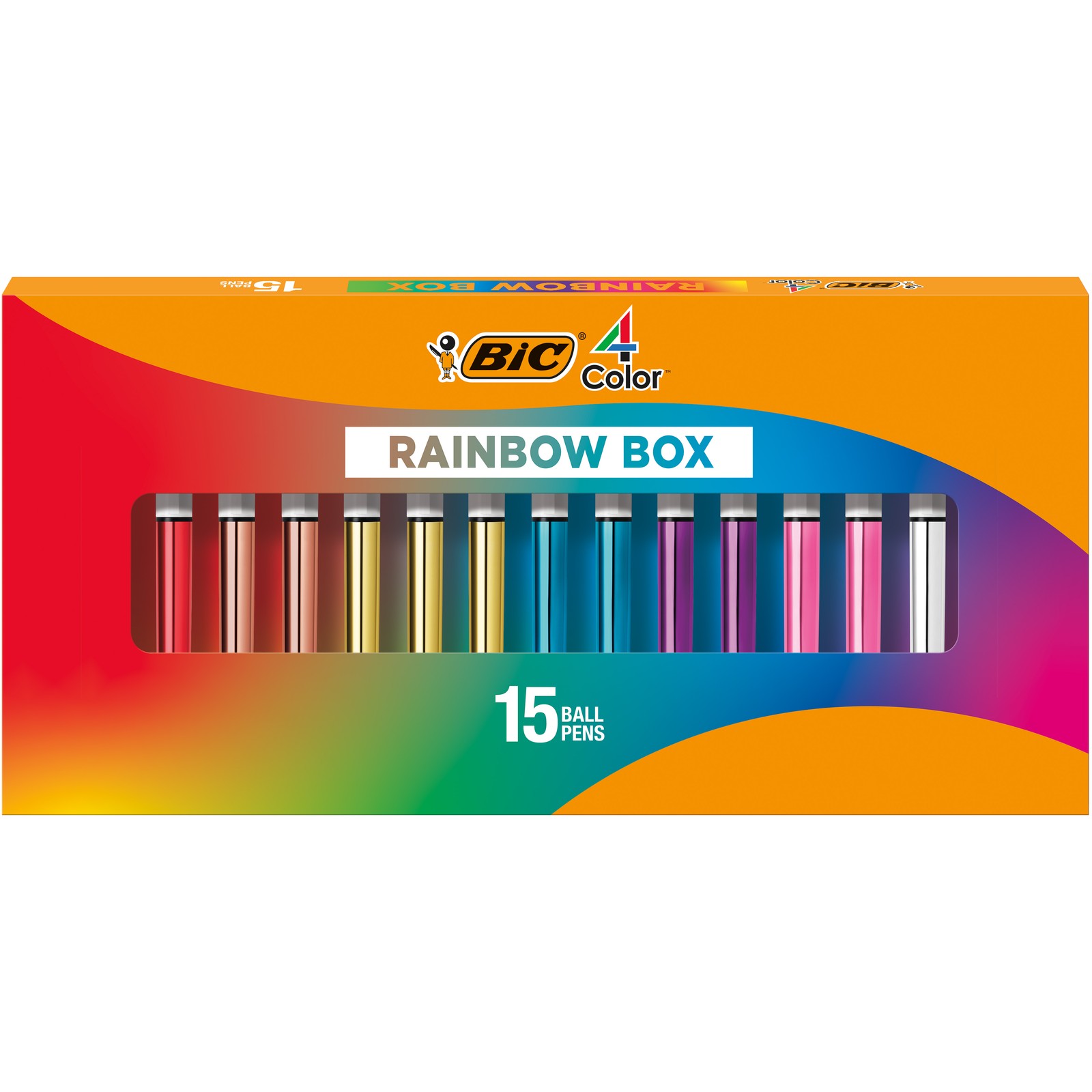 BIC 4-Color Rainbow Shine Limited Edition Set, Box of 15 Pens, Medium Point