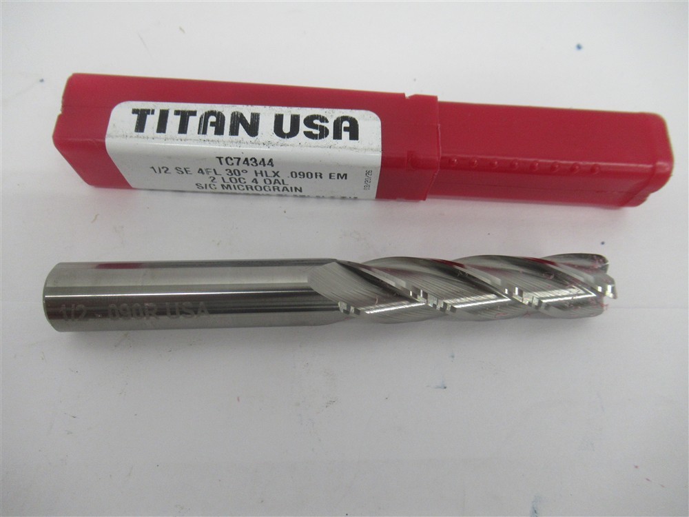 Titan USA TC74344 , 1/2″ Solid Carbide .0900″ Corner Radius End Mill