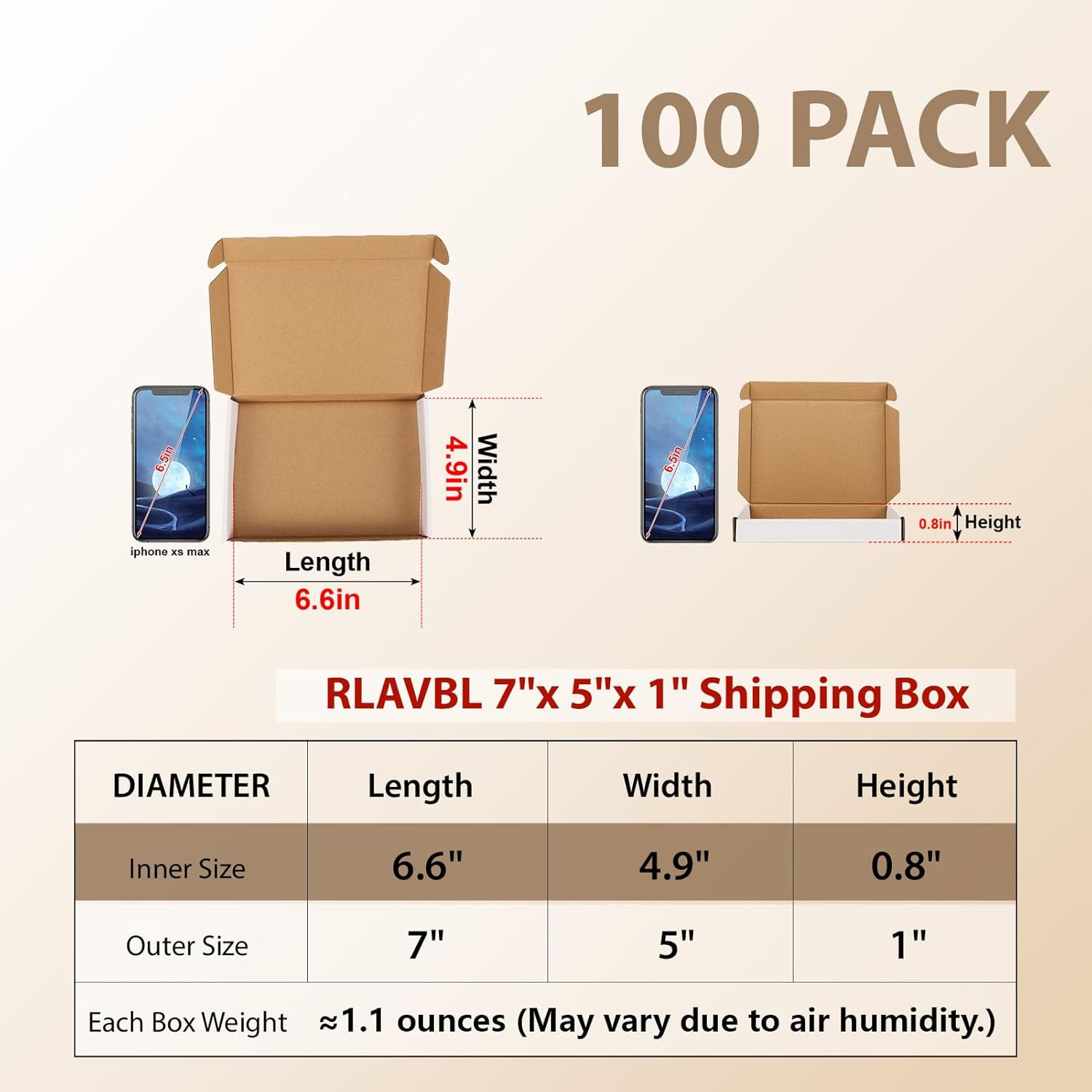 100 Pack 7X5X1 Small Shipping Boxes, White Corrugated Cardboard Mailer Box for P