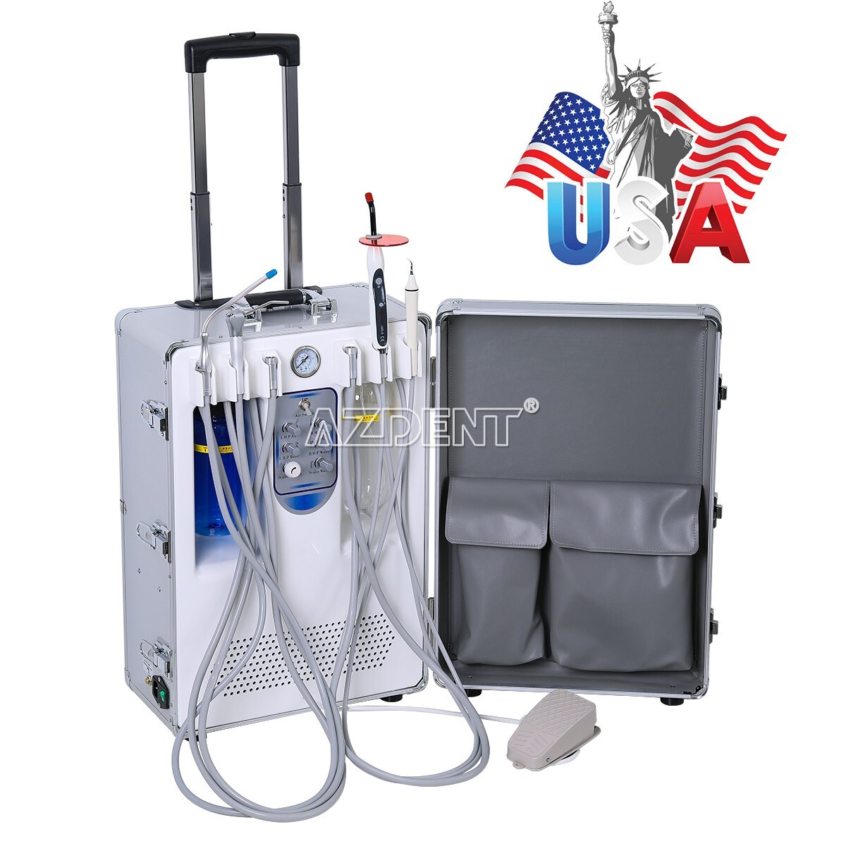 Mobile Portable Dental Delivery Unit Suction Syringe Air Compressor Scaler 4Hole