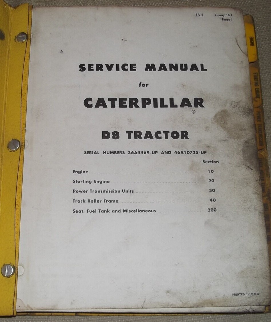 CAT CATERPILLAR D8 D8H TRACTOR DOZER SERVICE SHOP REPAIR MANUAL BOOK 36A 46A