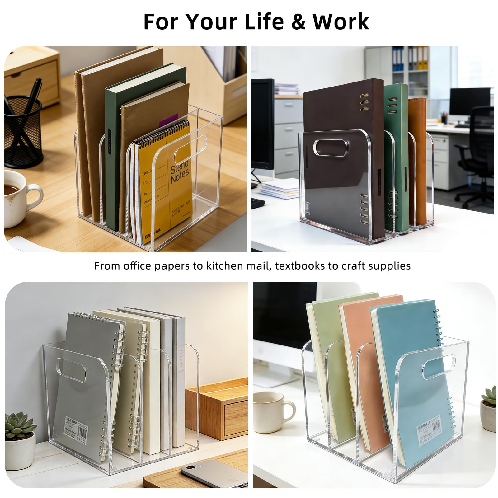 AIDIMOO Clear Acrylic Magazine File Holder, 3 B5, 3 Sections,