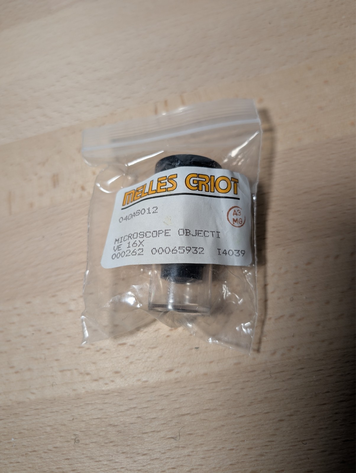 Melles Griot 16x/ 0.32 160/0.17 objective microscope lens