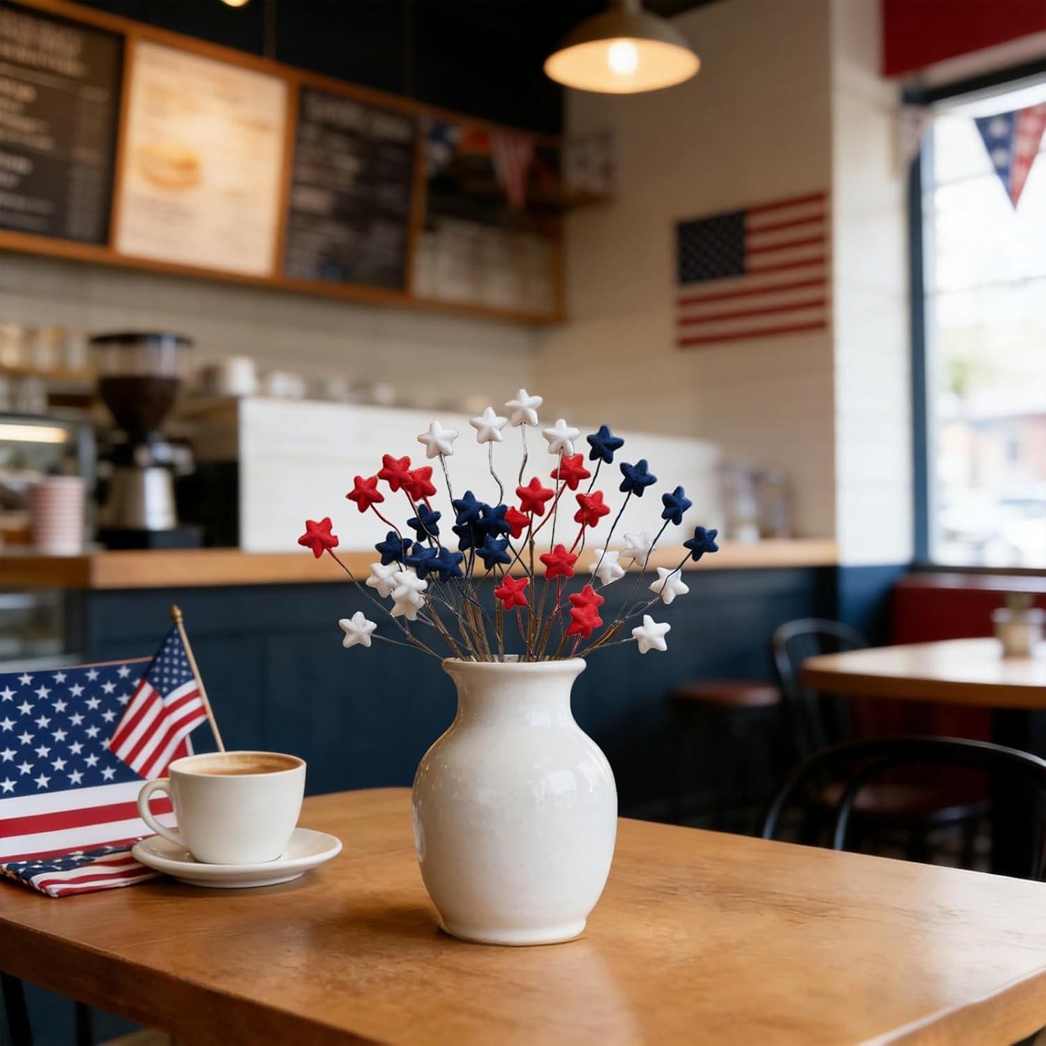 12PCS 10 Inch 4th of July Star Picks, Patriotic Flocked Artificial Berry Stem…