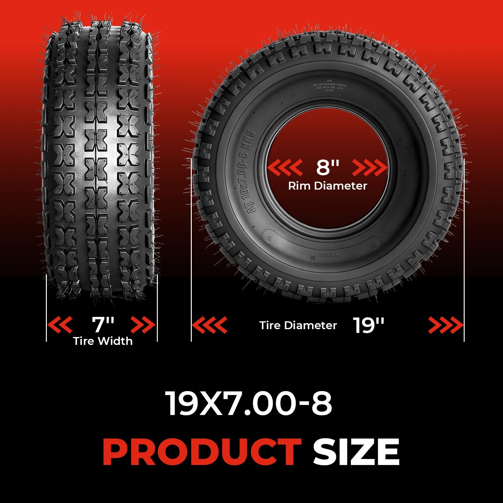 Set of 4 ATV Tires 19×7-8 Front 18×9.5-8 Rear All Terrain 4 Ply Tubeless