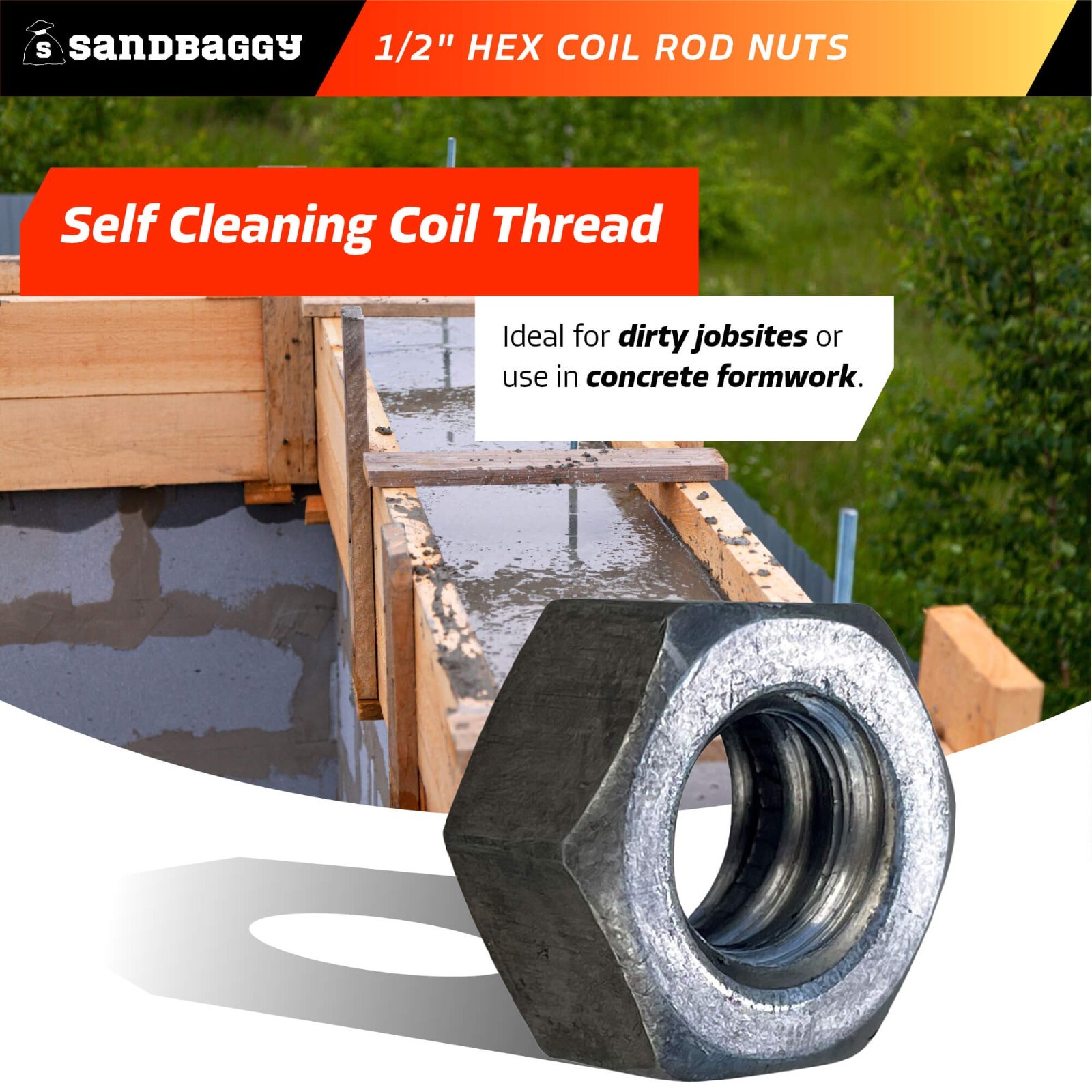 Sandbaggy 1/2″ Hex Coil Rod Nuts (Threaded) – Plain Steel