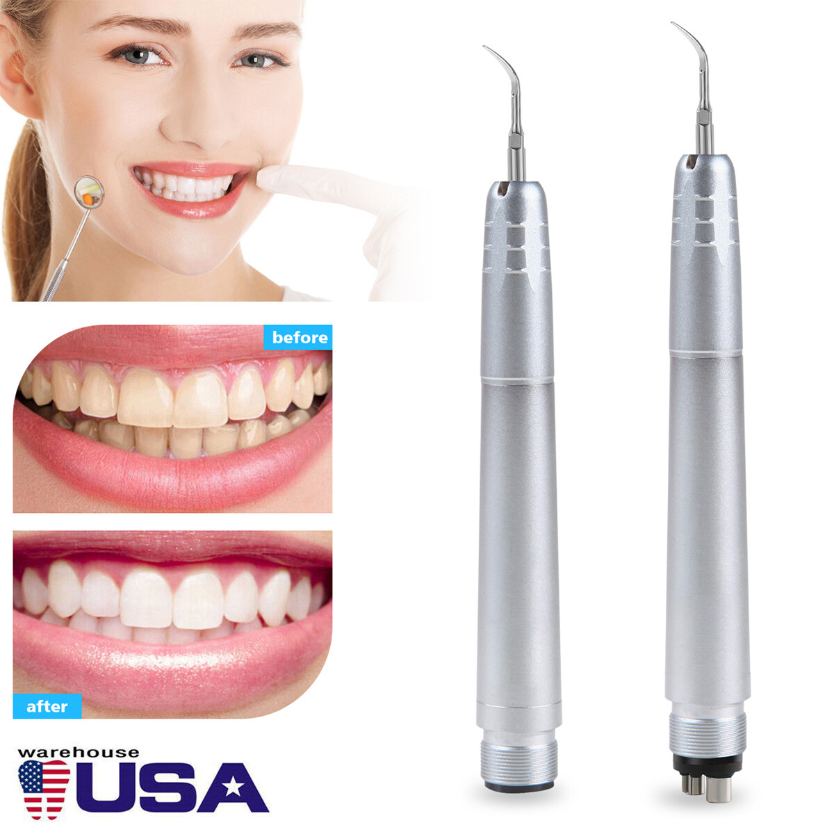Dental Ultrasonic Air Scaler Handpiece Hygienist 2Hole/4Hole With 3 Tips USA