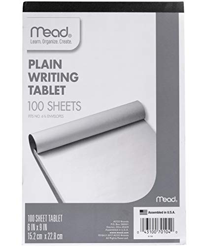 Writing Tablet 6×9 Plain Unruled Paper Pad 100 Sheets Topbound White No Lines