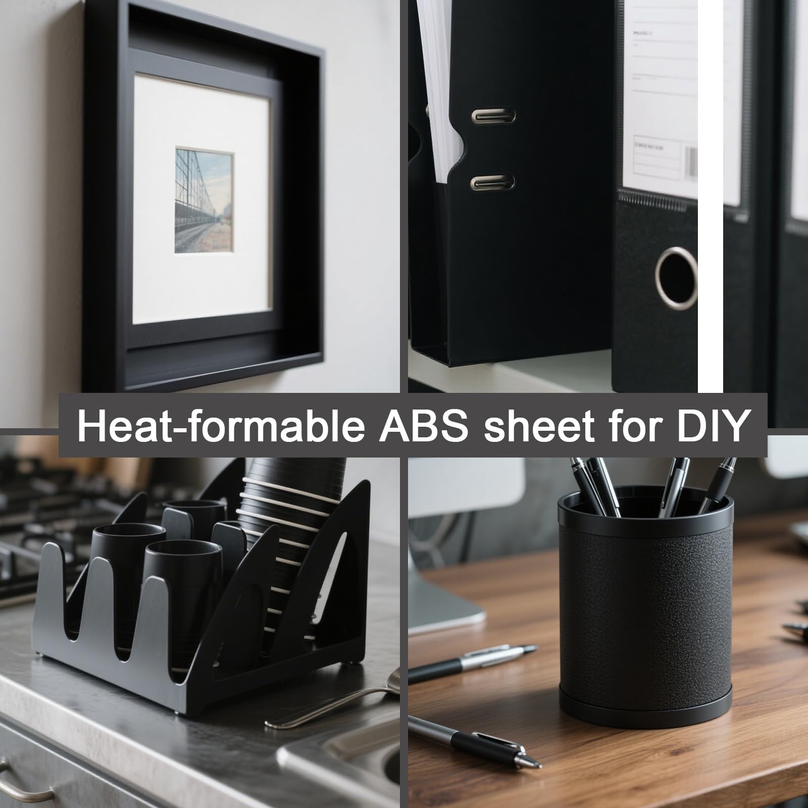 ABS Plastic Sheet 1/4 Inch Thick 12″ x 12″ Two-Sided Heat Moldable Black 2 PCS