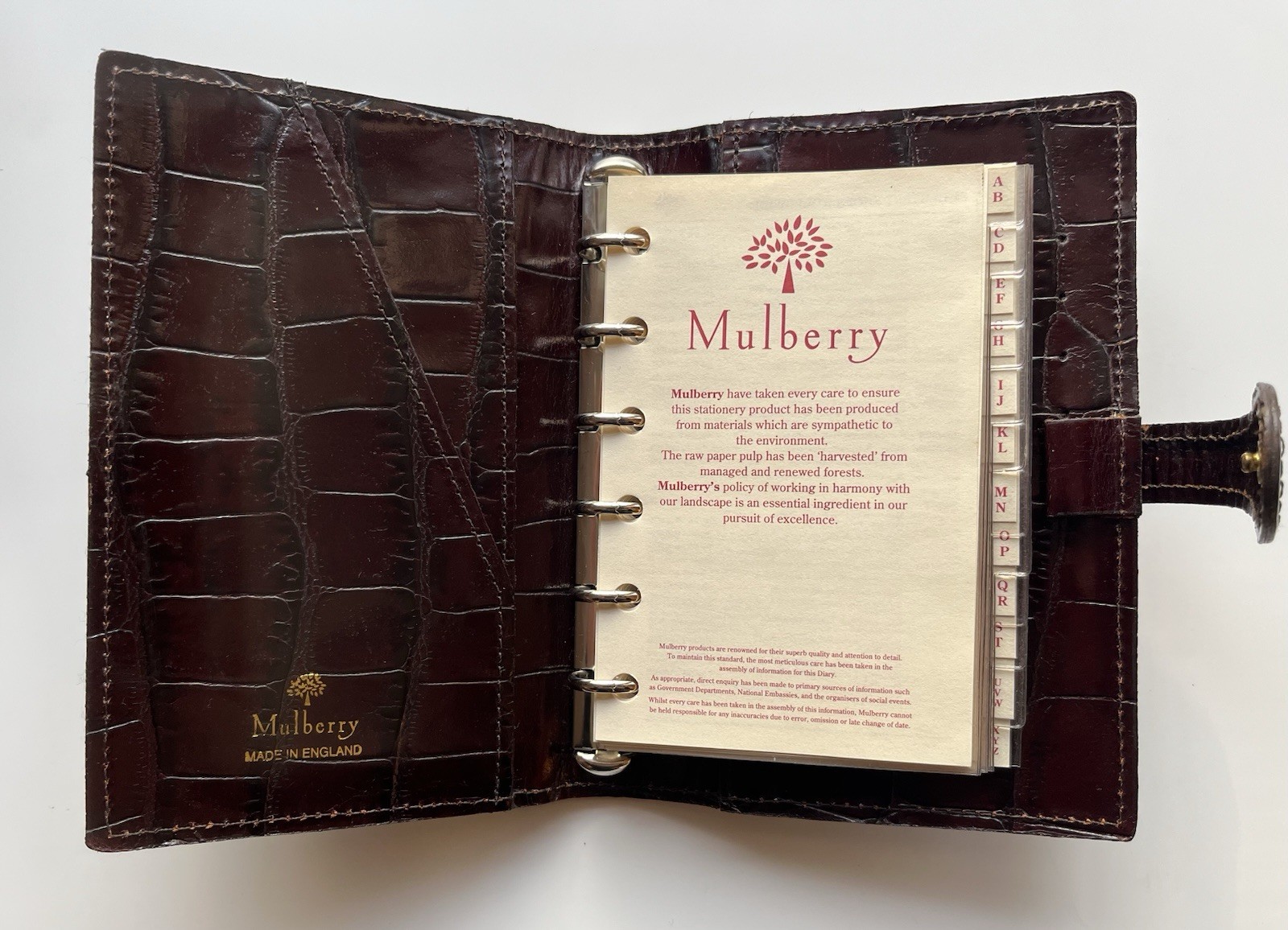 Vintage Mulberry Agenda Planner Mahogany Brown Croc/ Filofax Pocket Size/Krause