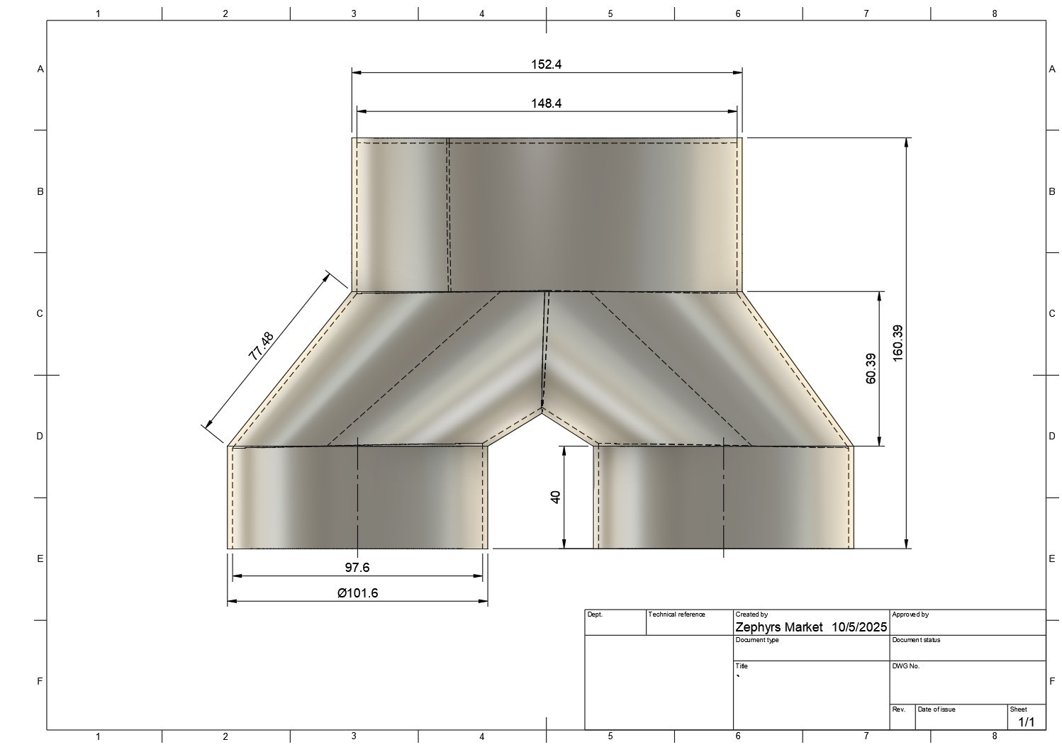 6in to 4in 2-Way Duct Hose Splitter 4in Y WYE Connection for Woodwork Dust