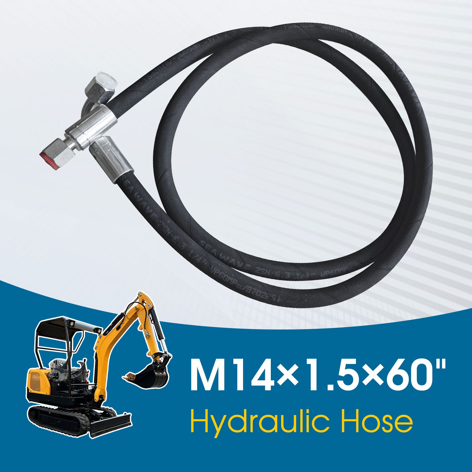 Agt Miva Chinese Mini Excavator Hydraulic Hose M14x1.5 X 60″ One End 90° One Str