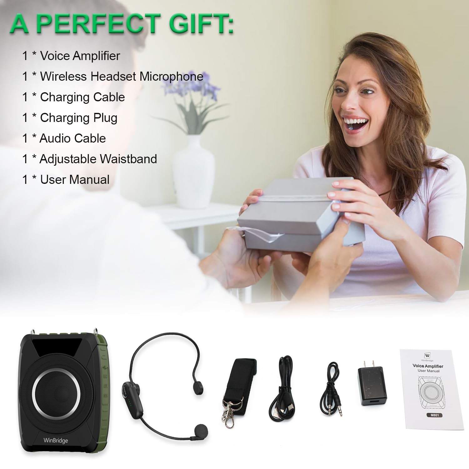 Bluetooth 5.0 Voice Amplifier with Wireless Mic Headset, Waterproof Personal