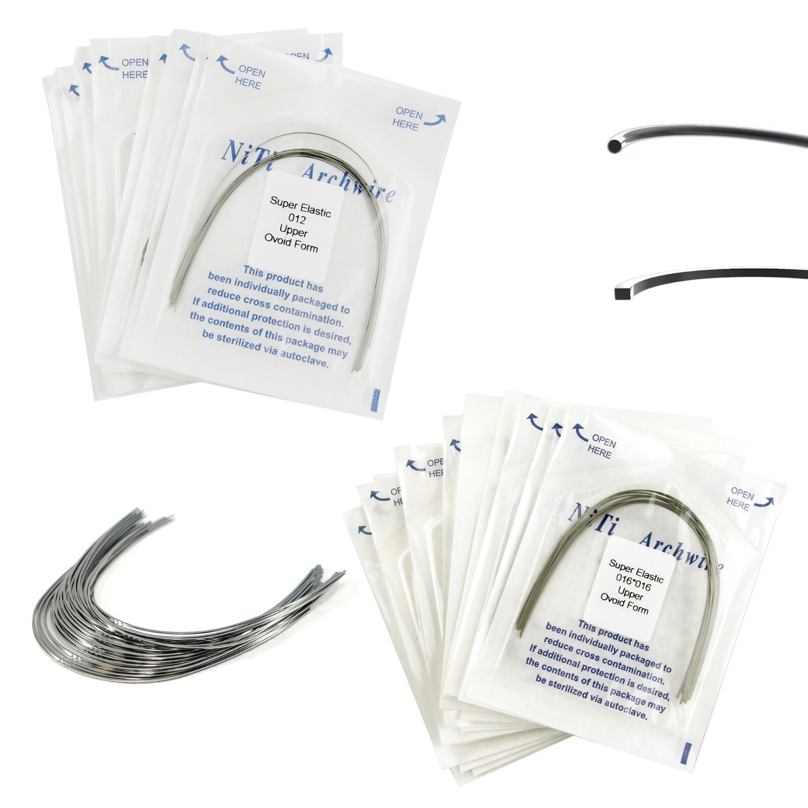 100PCS Dental Orthodontic Arch Wire NiTi Stainless Steel Round Square Ovoid Form