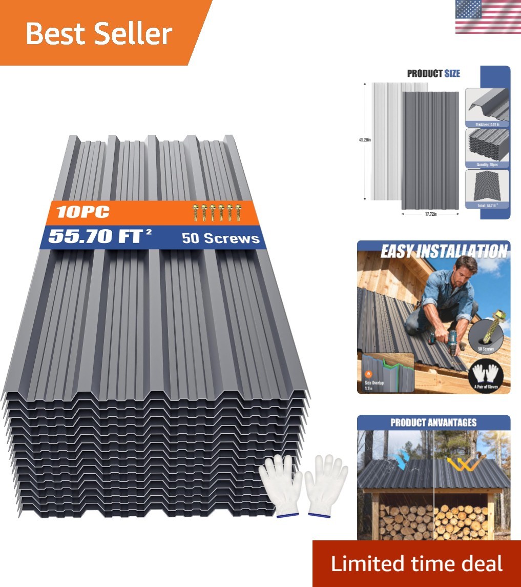 Durable 10-Pack Grey Galvanized Steel Roof Panels – UV & Corrosion Resistant