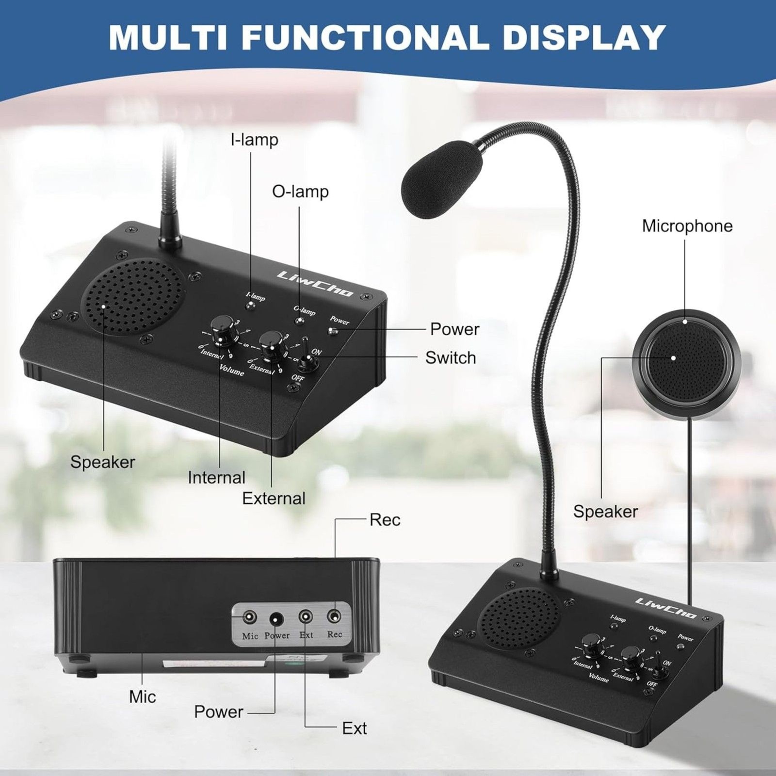 Dual-Way Window Intercom Speaker System Counter Mic Black LC-1908