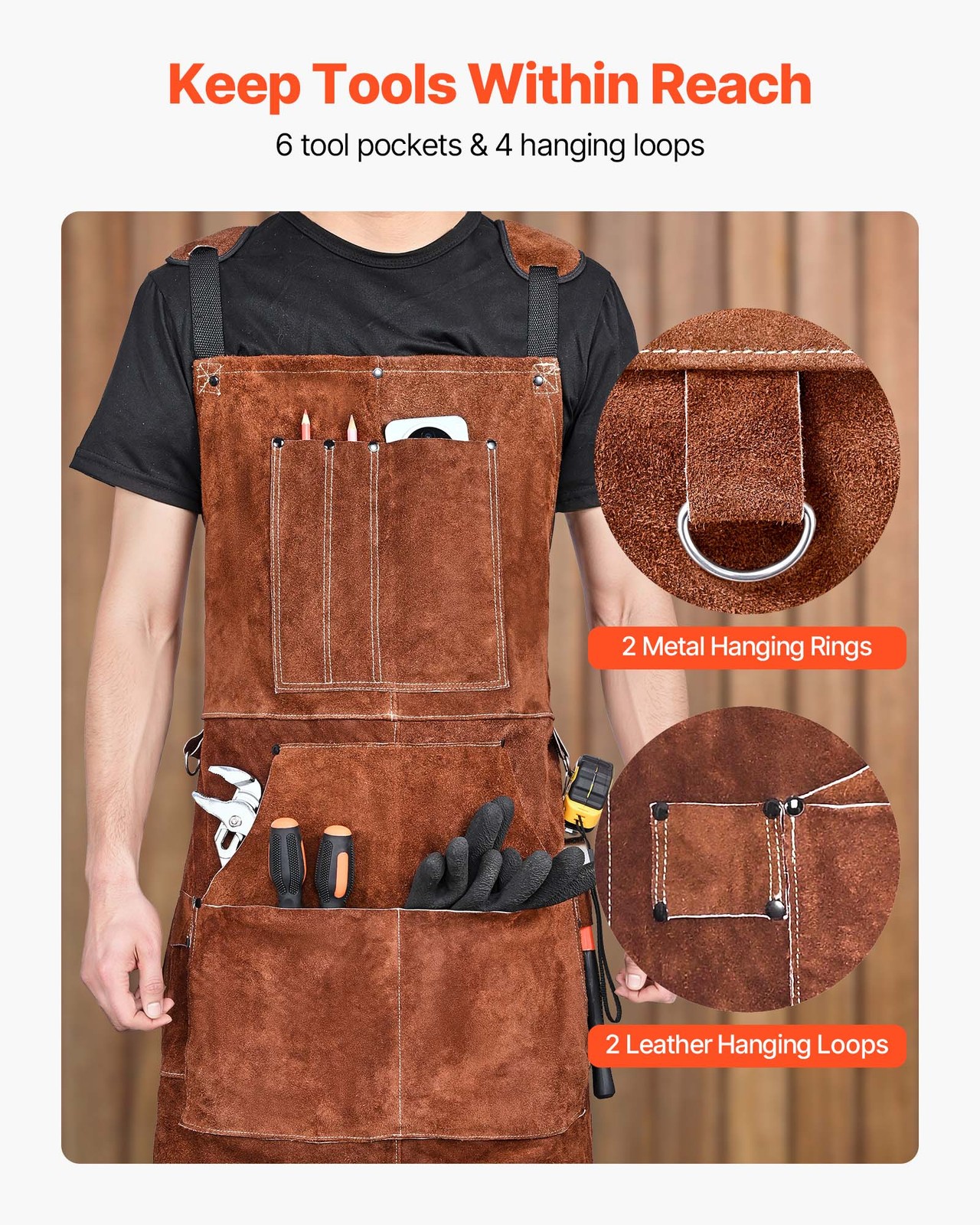 VEVOR Leather Welding Work Apron Heavy Duty Cowhide Heat Resistant Welding Apron