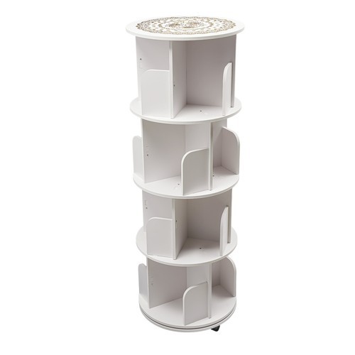 4 Tier White 360° Revolving Bookcase Round Display Book Shelf Rotating Bookshelf