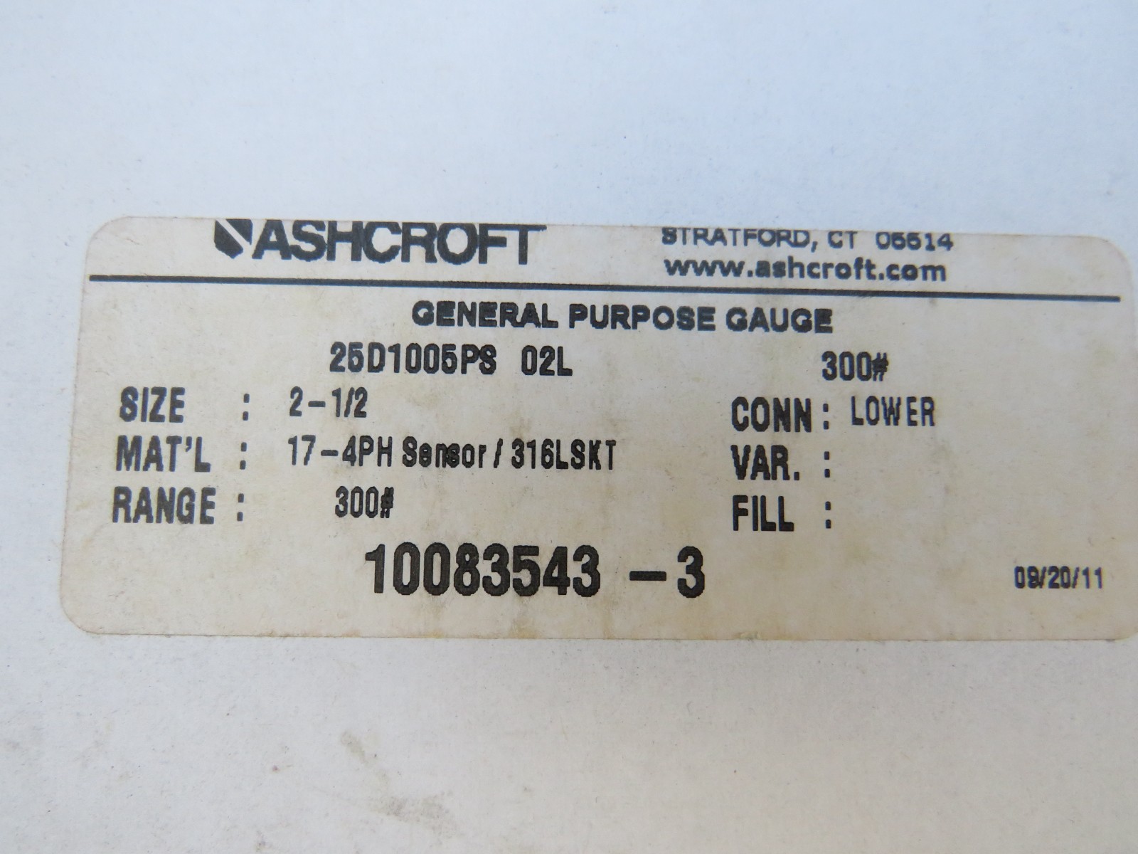 Ashcroft Digital Pressure Gauge 300 PSI 25D1005PS02L 300# 0.5% FS 1/4 NPT 2.5 IN