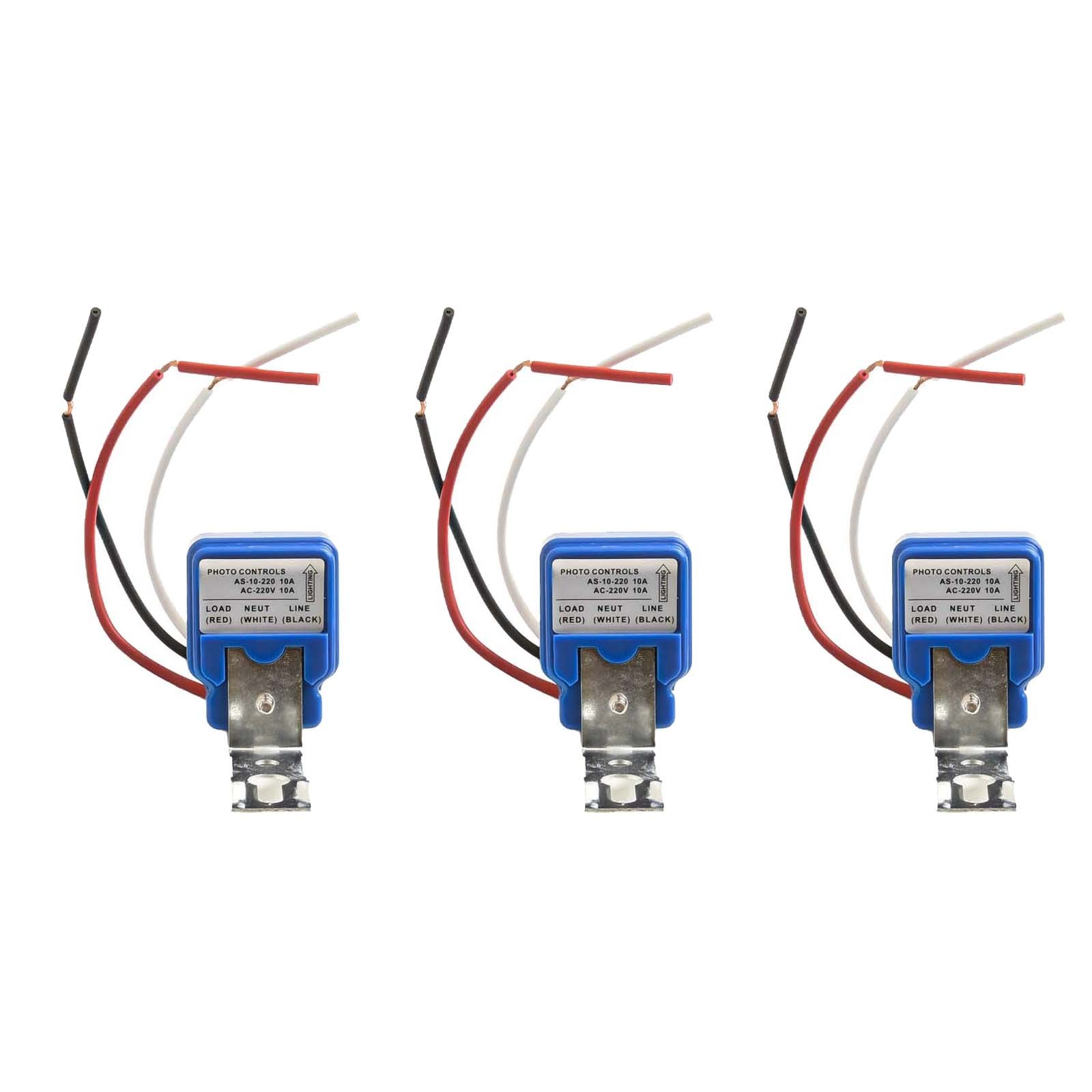 Auto On Off Light Sensor Switch 3Pcs AC 220V 10A for Gardens and Streets
