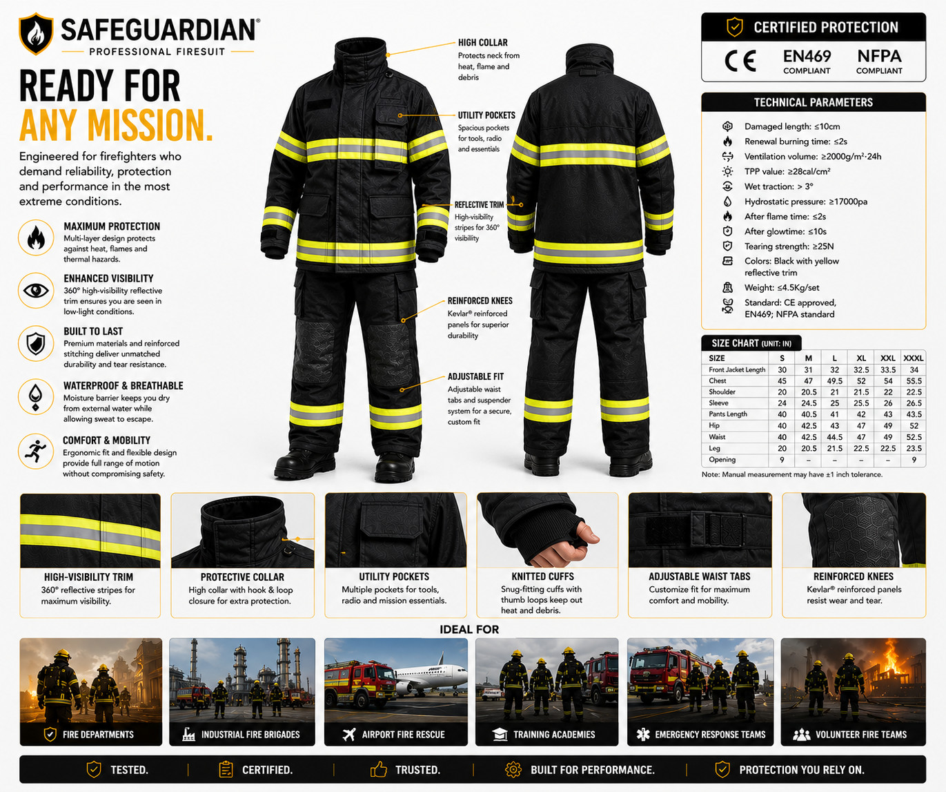 DYOB Firefighter Suit Fire Suit Turnout Gear Jacket/Pants w/ Overall straps NFPA
