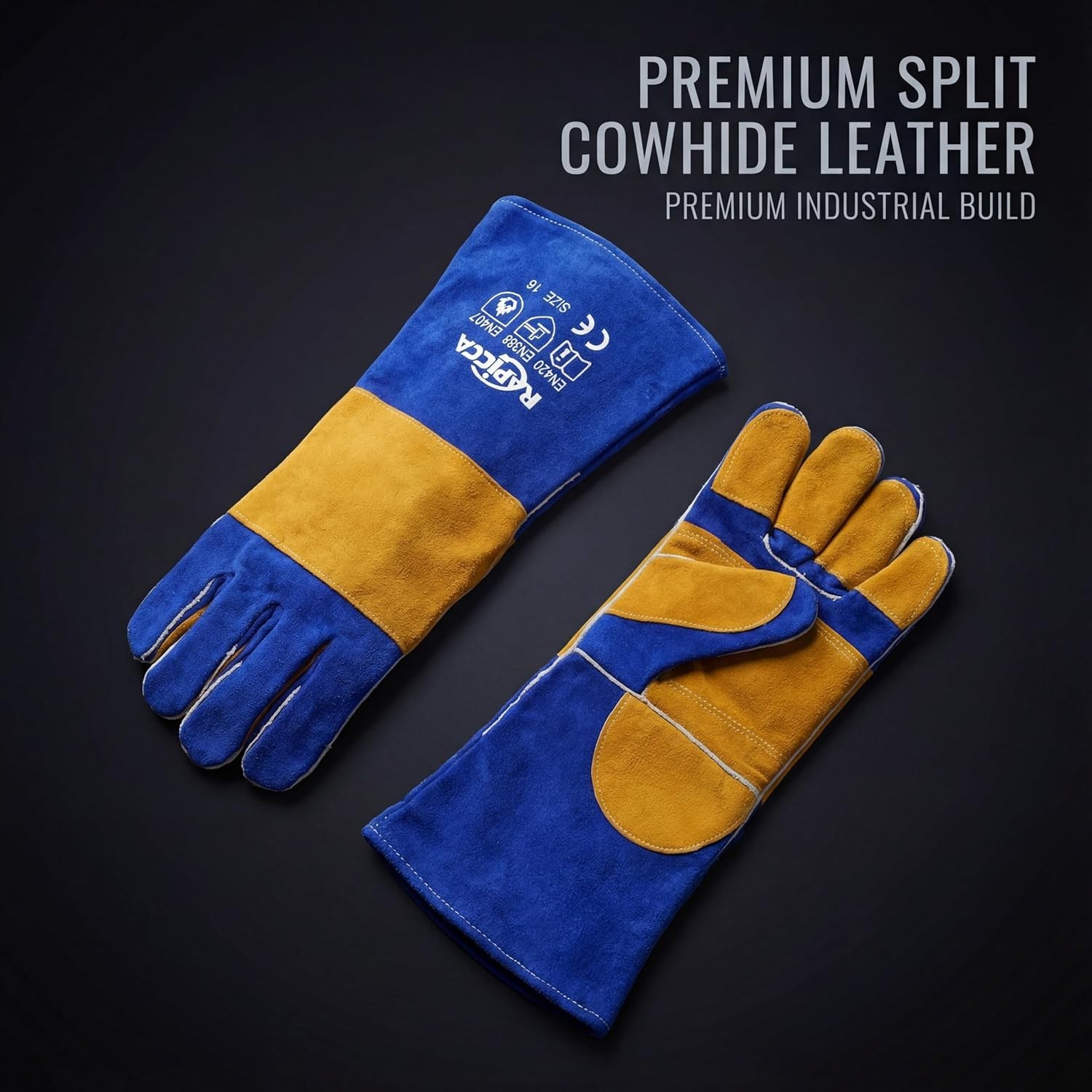Fireproof 16″ Leather Gloves 932°F Heat Resistant for Grill, Fireplace, Welding