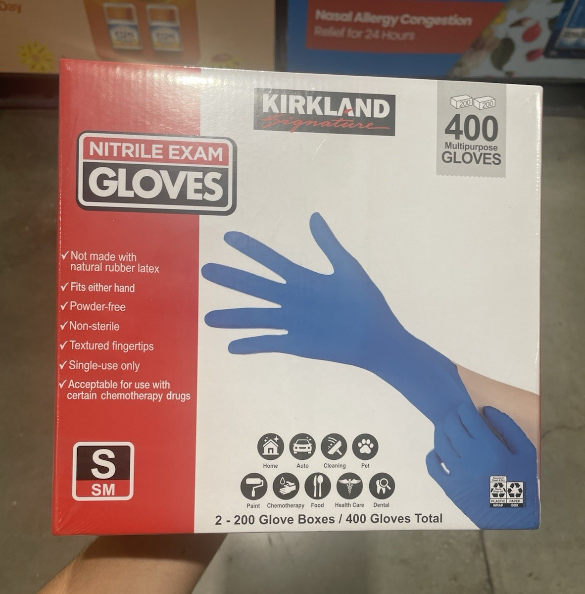 Kirkland Signature Nitrile Exam Gloves Powder-Free Small Size 400 Count