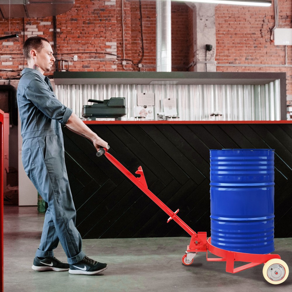 55 Gallon Red Drum Dolly 1200LBS Steel Caddy 2 Fixed+1 Swivel PU Wheels