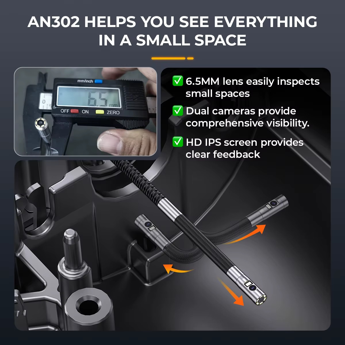 4.3-inch IPS LCD Articulating Inspection Borescope Camera Endoscope Dual Lens