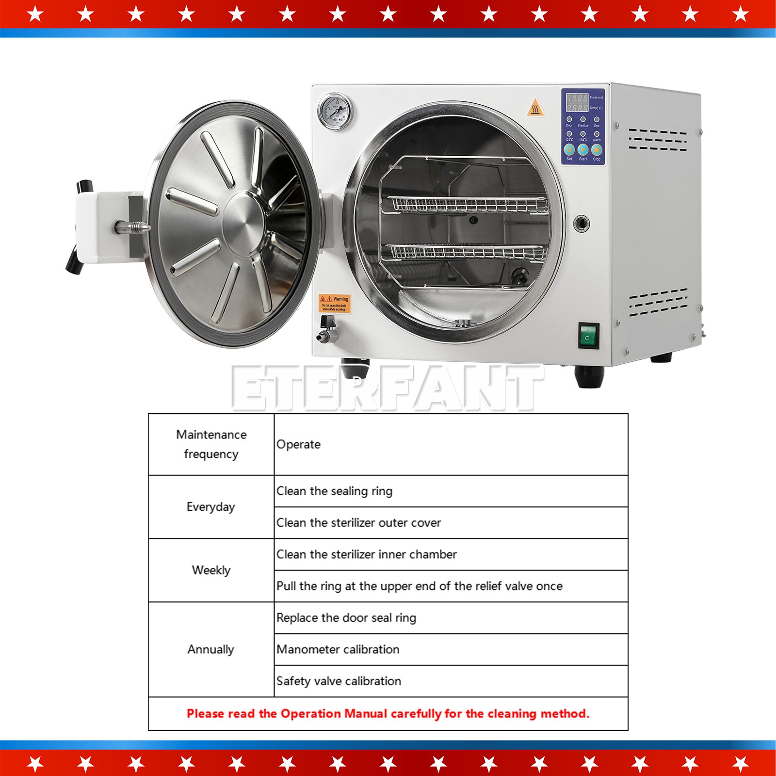 ETERFANT 18L ClassN Dental Medical Autoclave High Temperature Steam Sterilizer