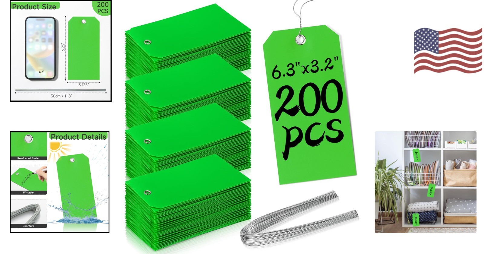 Versatile 200-Piece Green Shipping Tags – Ideal for Inventory & Organization