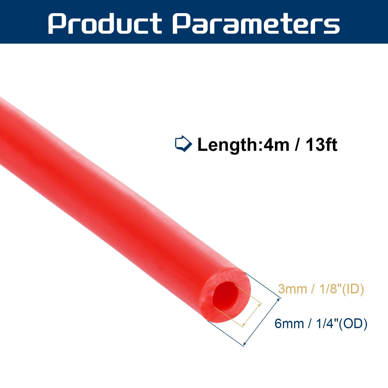 13 Ft(4M) Latex Rubber Tubing, 1/8″(3mm)ID 1/4″(6mm)OD, Red