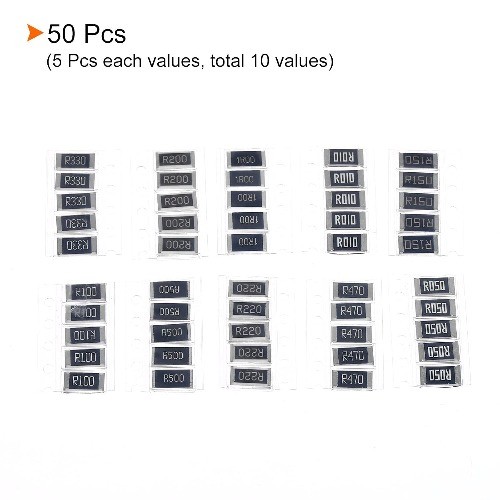 Surface Mount Device Resistor Kit 50Pcs 0.01R-1R Ohm 10 Values 1 Tolerance 1W