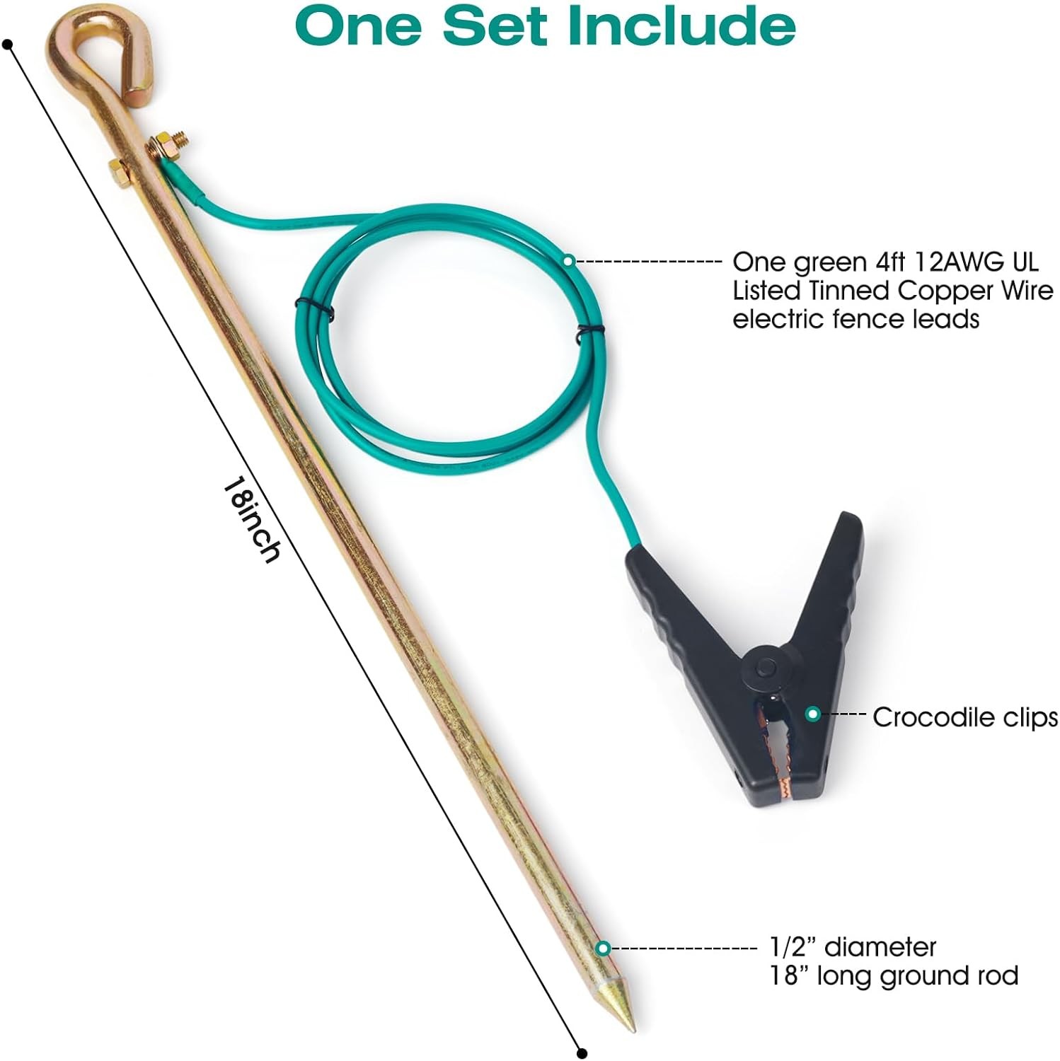 Portable Ground Rod with 4ft 12AWG UL Listed Grounding Wire with Crocodile Clip