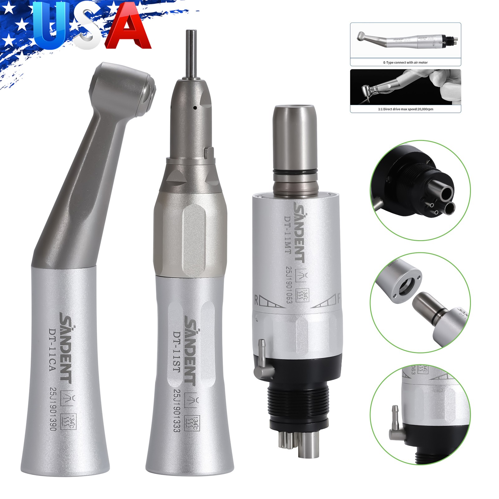 Dental 1:5 Increasing Handpiece Contra Angle LED Fit KAVO NSK Electric Motor USA