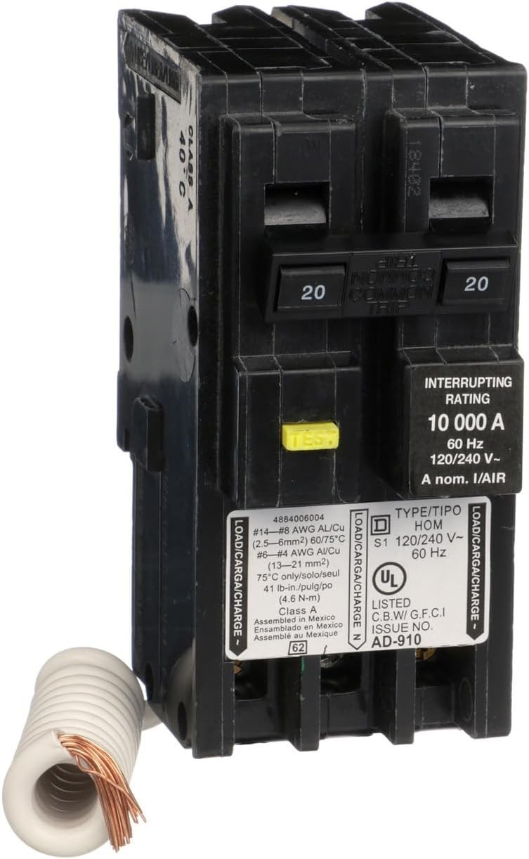 Homeline Circuit Breaker, 20-Amp, 120/240V, 2-Pole, GFCI, Plug-In Mount